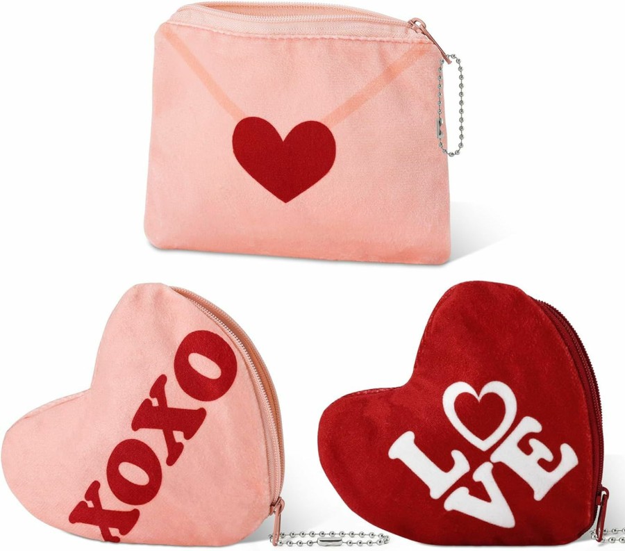 ICoDeesse Icodeesse Valentines Day Gift For Kids, 3Pcs Valentine'S Day Heart Plush Coin Purse Cute Love Envelope Heart Shape Keychain Valentine Decoration Gift For Girls Women | Coin Purses & Pouches