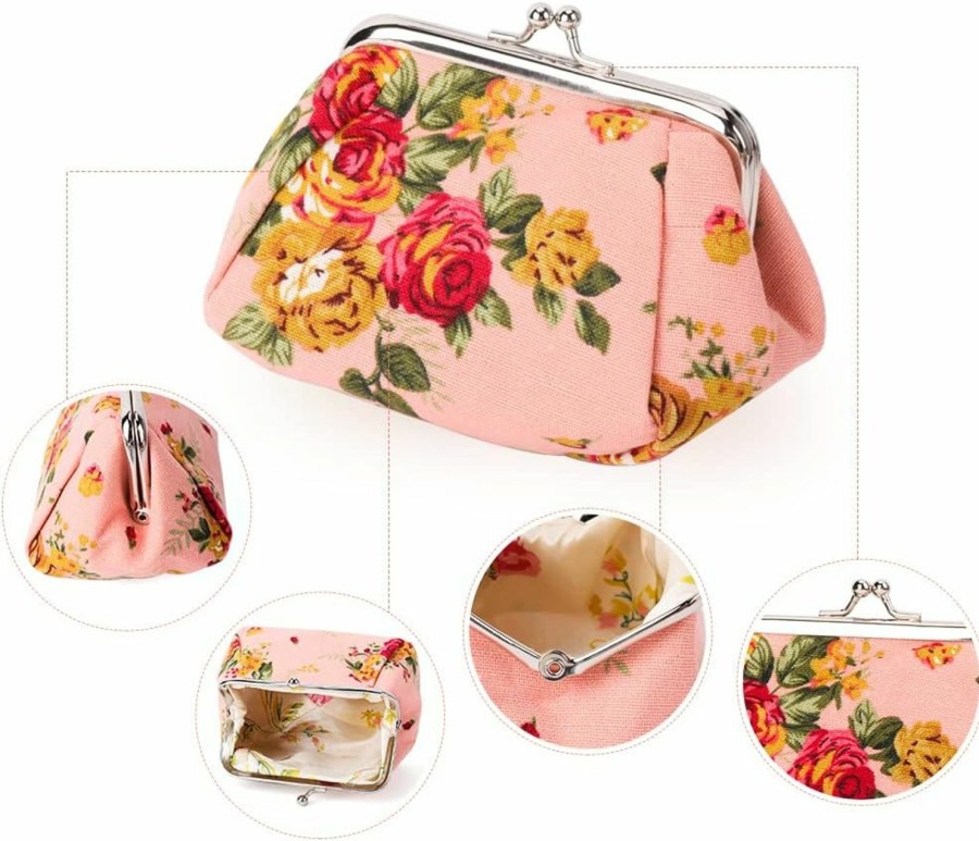 Oyachic Oyachic Printed Coin Purse Vintage Pouch Buckle Clutch Bag Kiss-Lock Change Purse Floral Clasp Closure Wallets For Women Girl | Coin Purses & Pouches