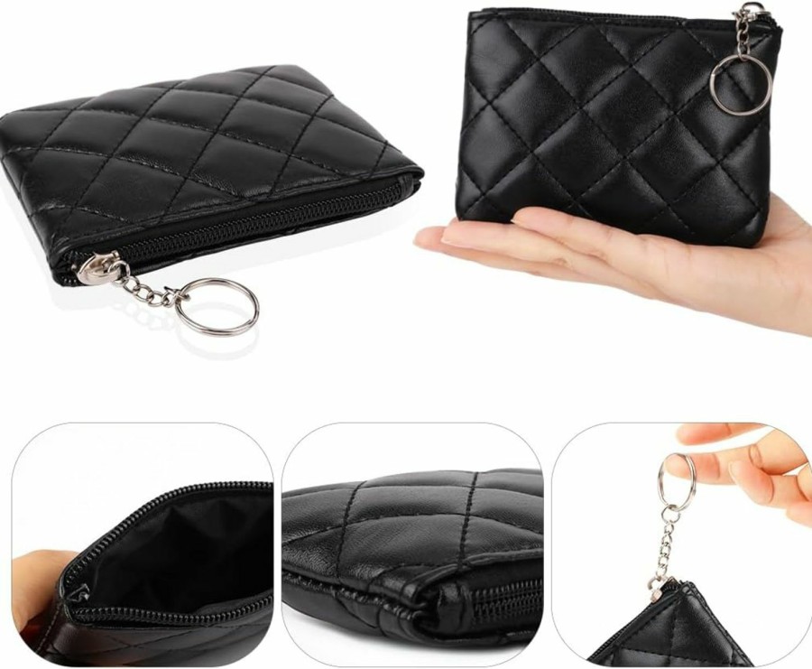 Oyachic Oyachic 4 Pieces Leather Coin Purse Quilted Card Holder Blocking Top Zipper Change Pouch Wallet Makeup Bag With Keyring For Men Women | Coin Purses & Pouches