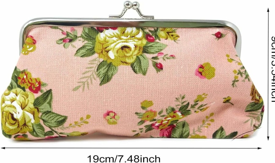 Honbay Honbay 4Pcs Canvas Floral Coin Purse, Kiss Lock Change Purse, Vintage Trinkets Pouch, Cell Phone Pouch, Rose Pattern Clasp Closure Wallet, 3.54 X 7.48\"(9X19Cm) | Coin Purses & Pouches