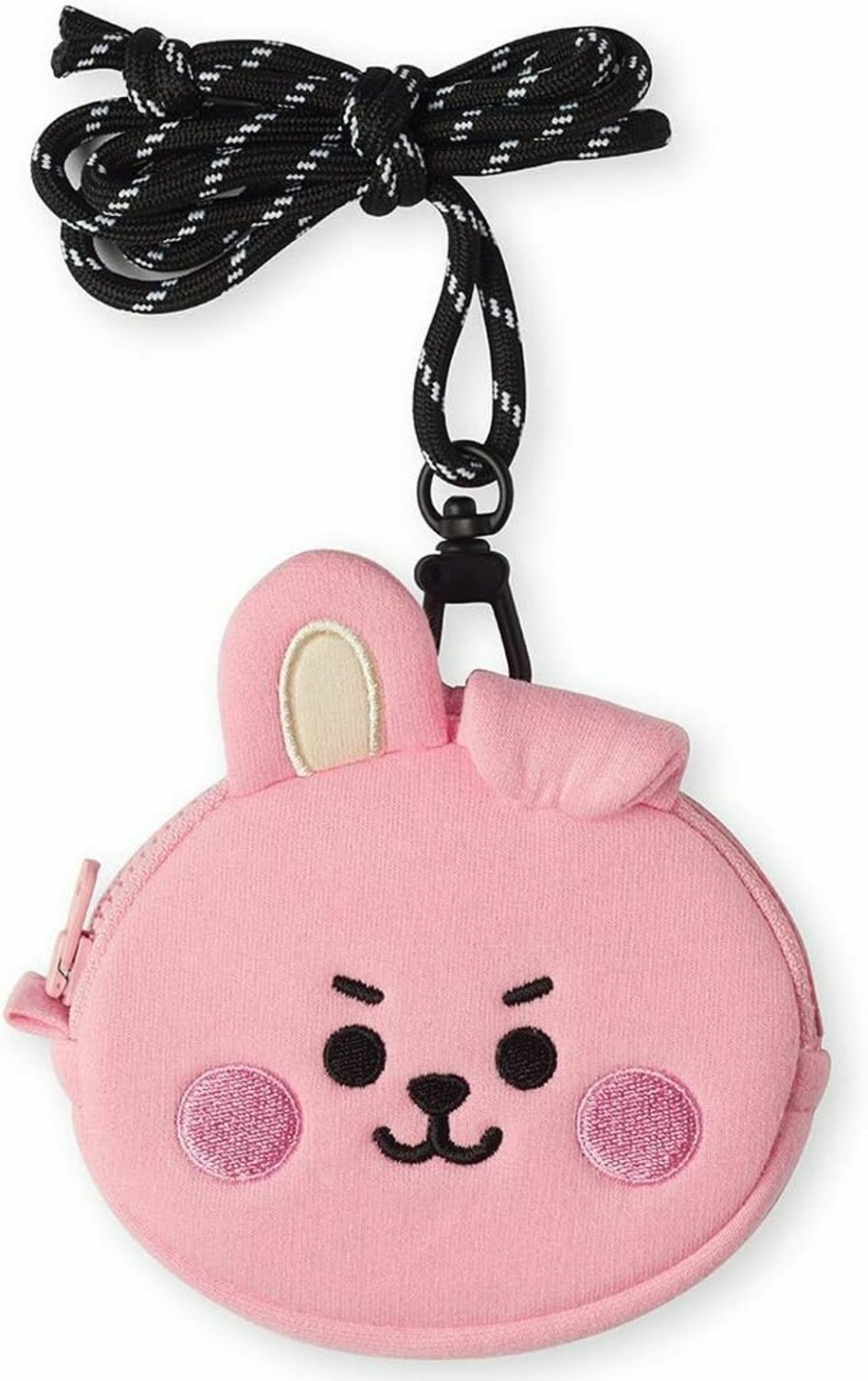 BT21 Bt21 Baby Series Cooky Character Small Coin Purse Pouch Id Card Wallet With Lanyard, Pink | Coin Purses & Pouches