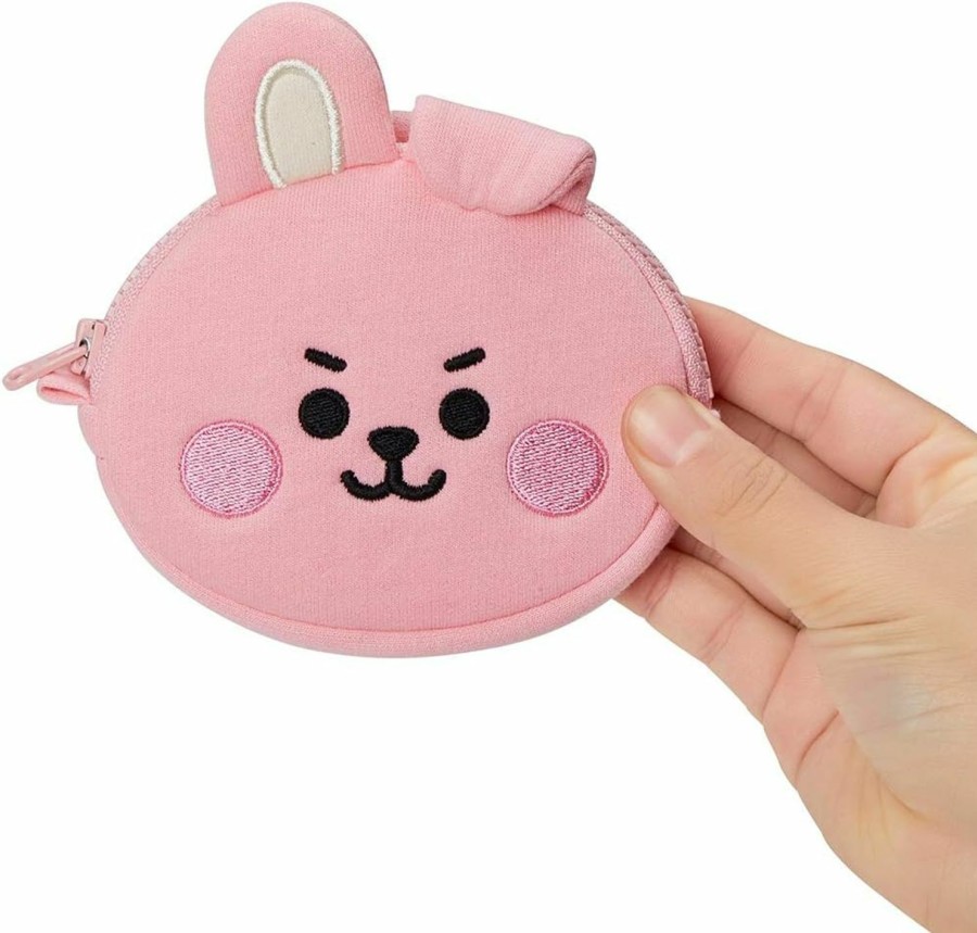 BT21 Bt21 Baby Series Cooky Character Small Coin Purse Pouch Id Card Wallet With Lanyard, Pink | Coin Purses & Pouches