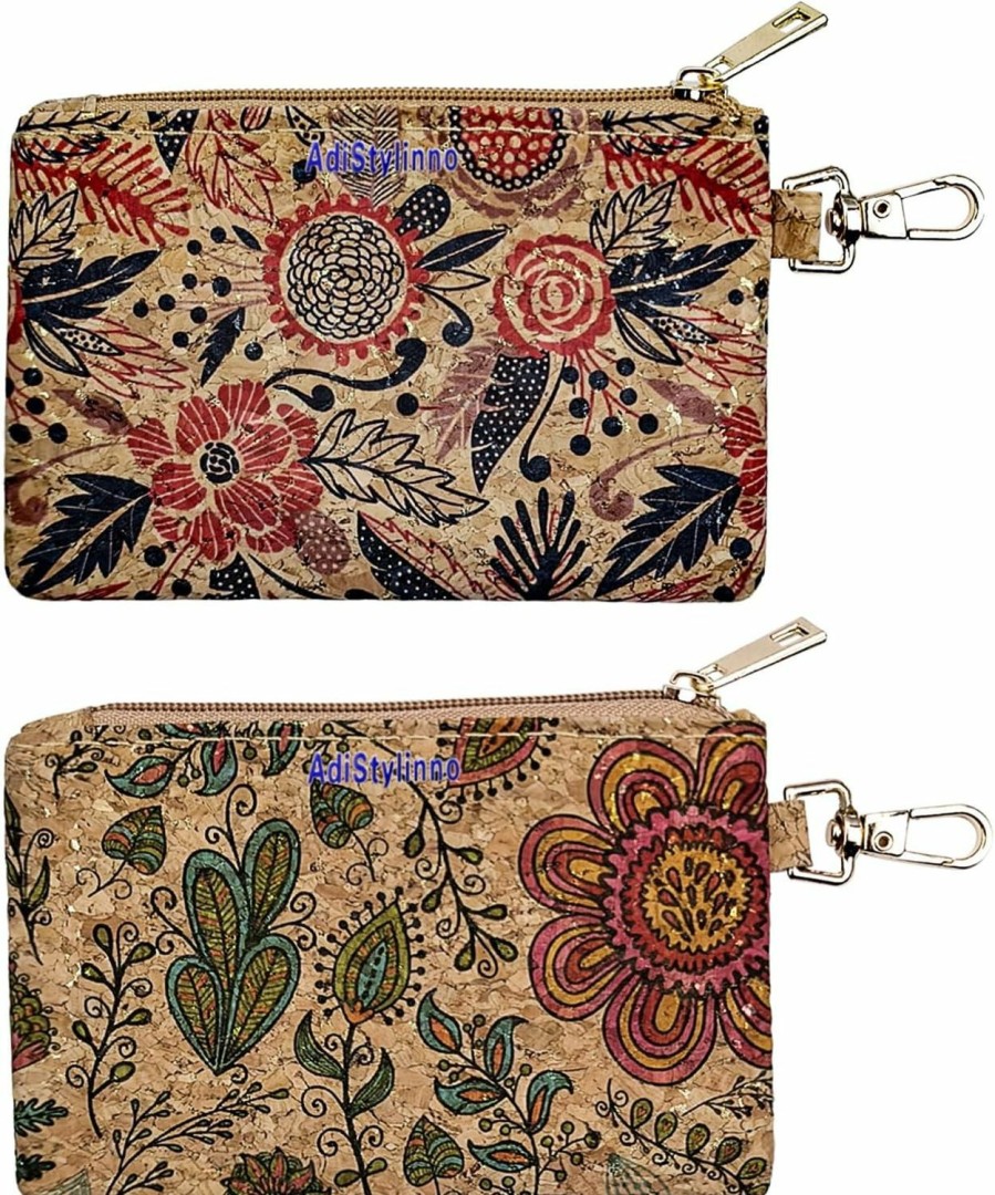 AdiStylinno Adistylinno Change Purse, 2 Pcs Portable Pu Coin Purse Pouch Waterproof Vintage Flower Mini Change Wallet Purse With Zipper And Key Hook For Woman Storing Change Cards Keys (A, 2) | Coin Purses & Pouches