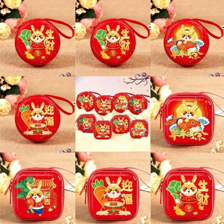 Generic Acecare Christmas Coin Purse Portable Round Santa Coin Purse Christmas Tree Decorations 7 * 7 * 3.5Cm (2.76 * 2.76 * 1.38In) (Year Of The Rabbit Random) | Coin Purses & Pouches