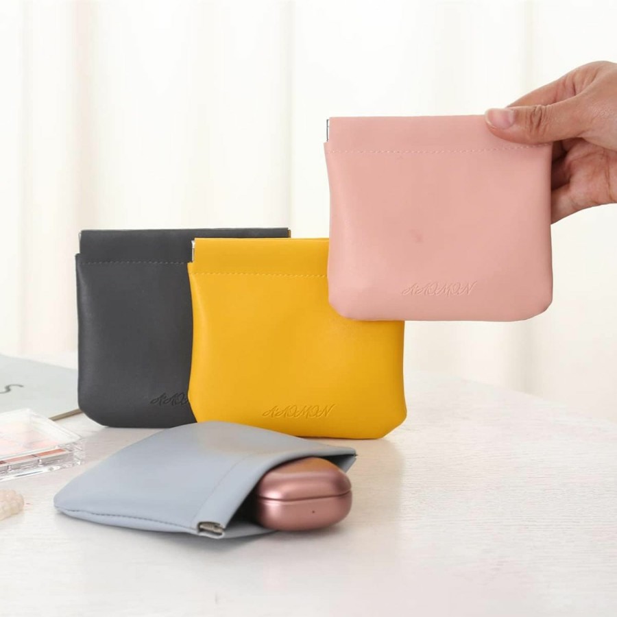 DINYAO 3 Pieces Mini Leather Coins Purse Women Changes And Cards Holder Squeeze Small Pouch Waterproof Pocket Cosmetic Bag(3 Colors, 4.7X4.5\") | Coin Purses & Pouches