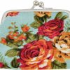 Home-X Home-X Canvas Coin Pouch Clasp Closure, Rose Pattern, Floral Coin Purse, Keys Wallet, Round-Blue (4\" L X 3.5\" H) | Coin Purses & Pouches