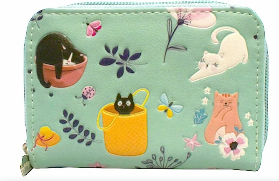 Shag Wear Shag Wear Cats In The Garden Animal Wallet Coin Purse For Women Vegan Faux Leather Teal | Coin Purses & Pouches