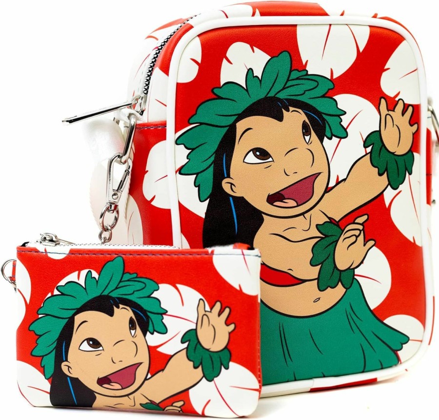 Buckle-Down Disney Bag And Wallet Combo, Lilo And Stitch Lilo Hula Pose And Dress Print Red, Vegan Leather | Coin Purses & Pouches