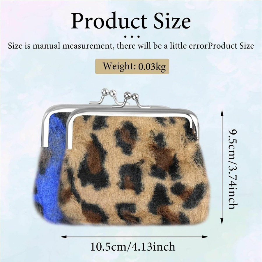 FuninCrea Funincrea 2Pcs Coin Purse, 4Inches Plush Coin Purses Change Wallet For Women And Girls, Small Coin Wallet Mini Purse With Kiss Lock And Leopard Pattern For Working, Dating, Travelling (Pink+Beige) | Coin Purses & Pouches