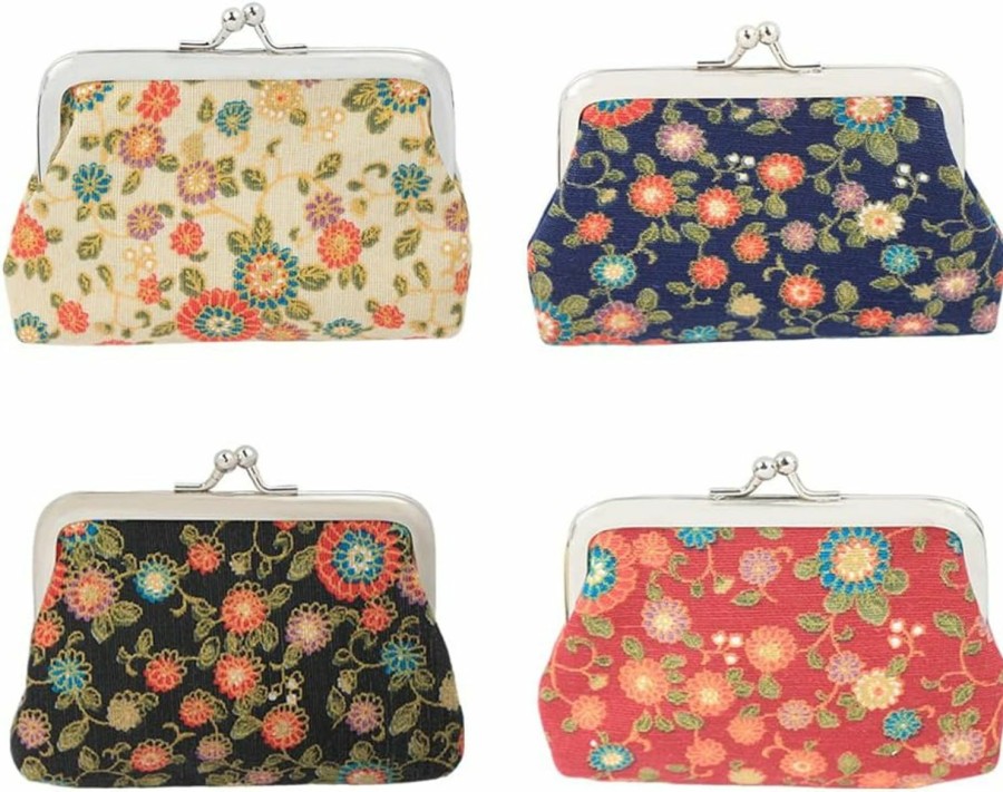 Opexicos Opexicos 4Pcs Vintage Mini Floral Pattern Coin Purse Kiss-Lock Clutch Purse Lightweight Storage Pouch | Coin Purses & Pouches