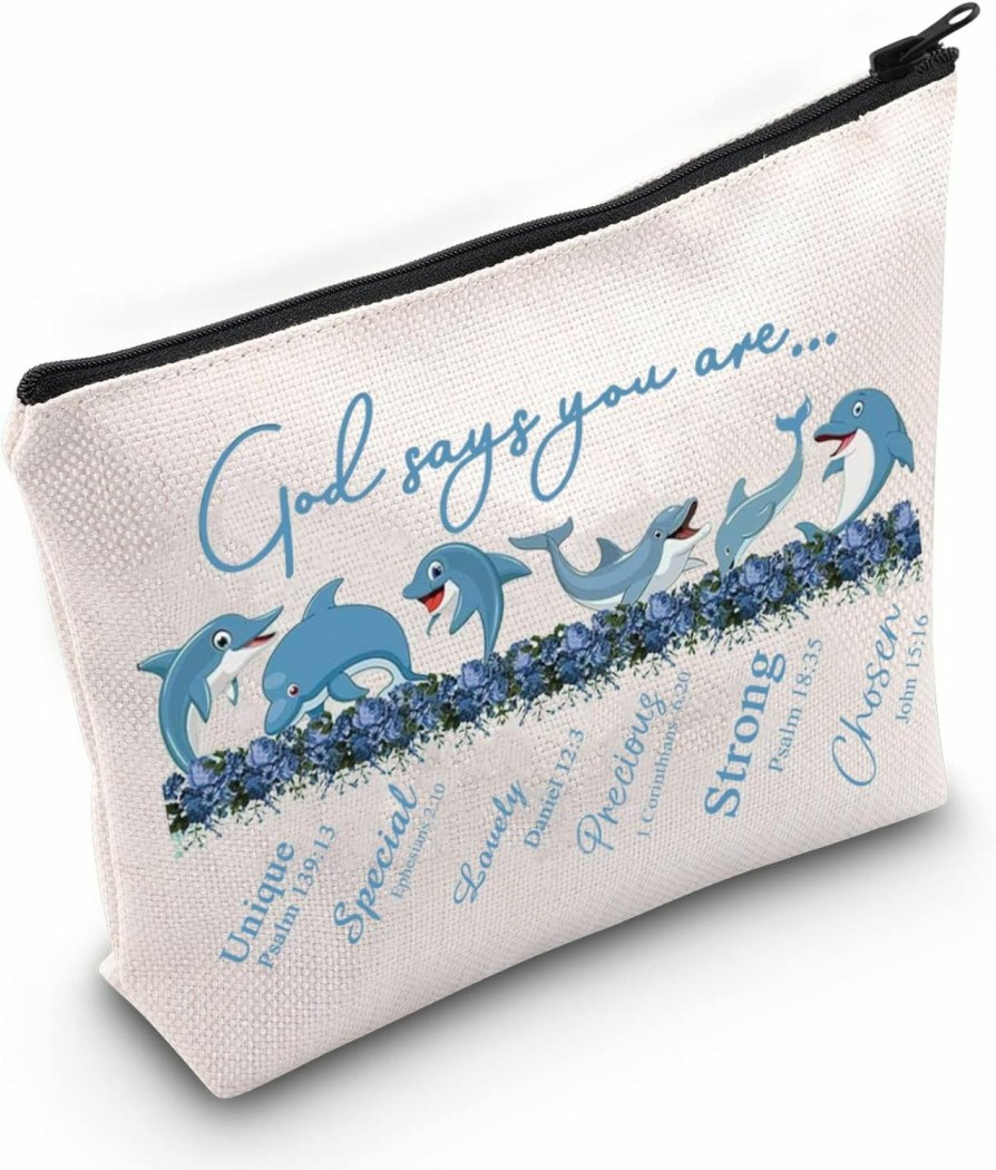 WZMPA Wzmpa Dolphin Cosmetic Makeup Bag Dolphin Lover Gifts God Says You Are Unique Special Lovely Precious Strong Dolphin Zipper Pouch Bag For Women Girls (God Says Dolphin) | Coin Purses & Pouches