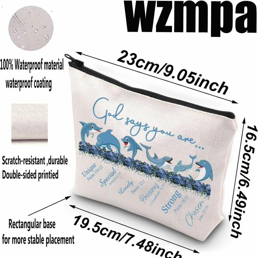 WZMPA Wzmpa Dolphin Cosmetic Makeup Bag Dolphin Lover Gifts God Says You Are Unique Special Lovely Precious Strong Dolphin Zipper Pouch Bag For Women Girls (God Says Dolphin) | Coin Purses & Pouches