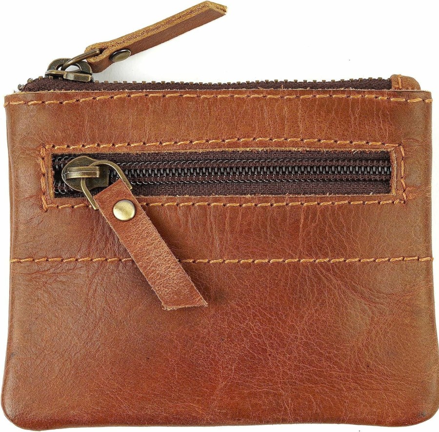 The Antiq The Antiq Leather Coin Pouch, Zipper Money Pouch, Card Case, Money Organiser, Card Holder, Zipper Card Case, Leather Coin Purse, Slim Card Case, Coin Pouch With Zipper Closure For Men & Women (Tan) | Coin Purses & Pouches