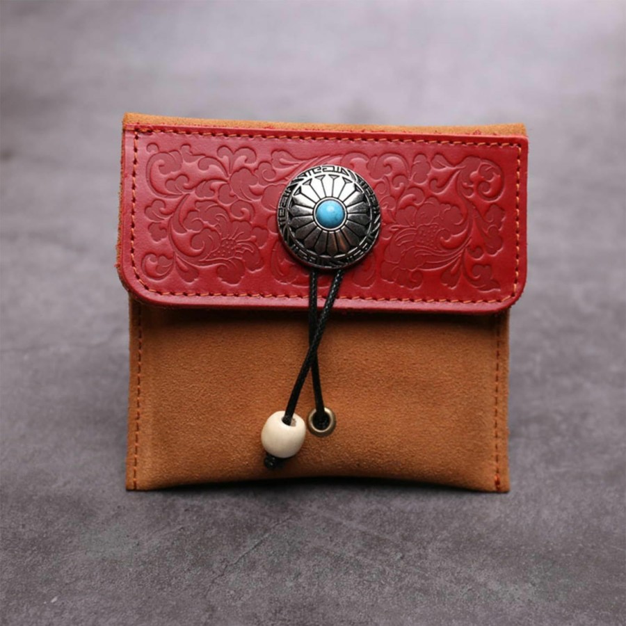 BRTOO Brtoo Leather Medieval Change Coin Pouch Purse Holder Vintage Drawstring Zipper Women'S Wallet Mini Small Leather Cash Card Jewelry Pouch Wallets Bag For Women & Men (Red) | Coin Purses & Pouches