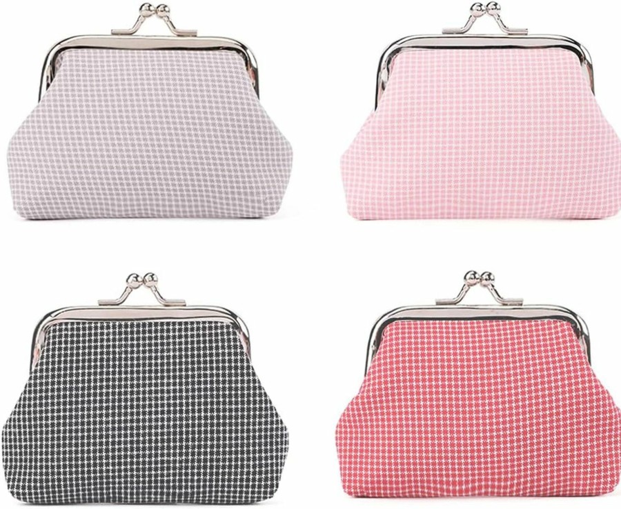 Oyachic Oyachic 4 Packs Plaid Buckle Coin Purse,Change Purse For Coins,Kiss Lock Purses And Handbags Vintage Coin Purse Pouch | Coin Purses & Pouches