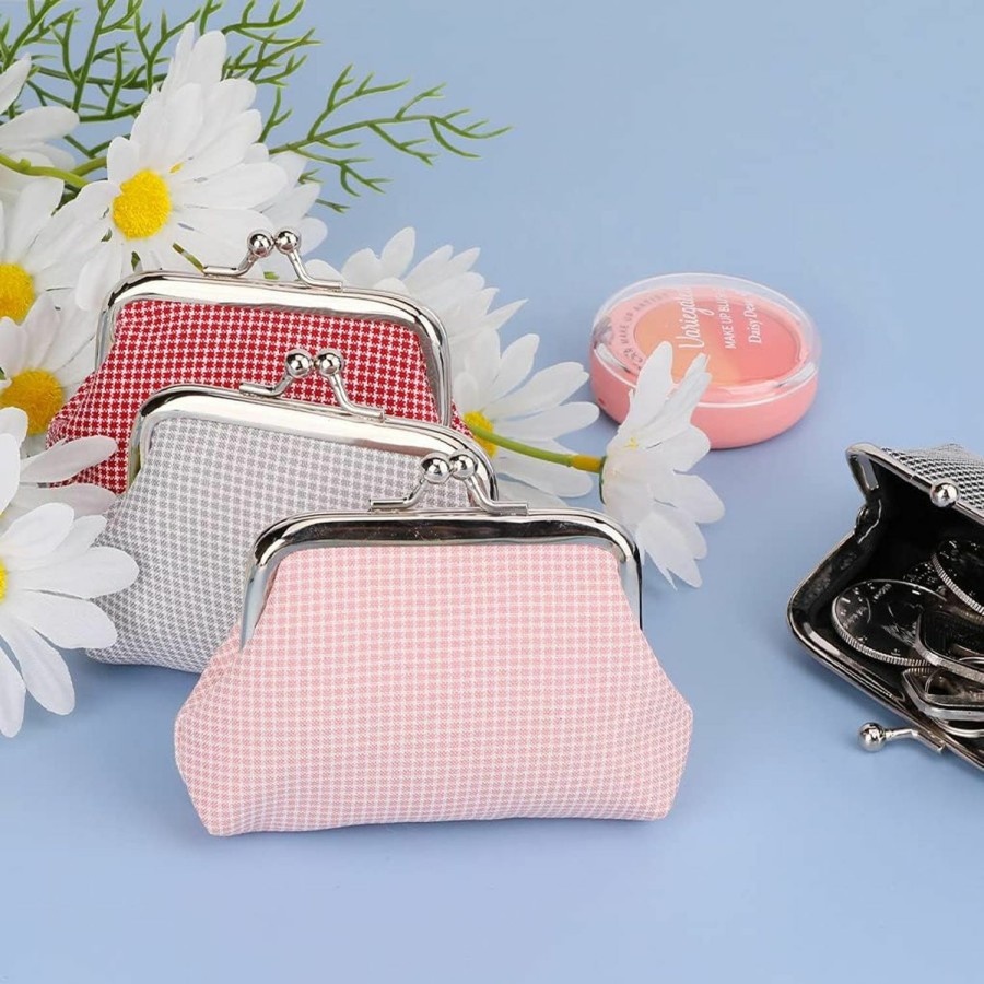 Oyachic Oyachic 4 Packs Plaid Buckle Coin Purse,Change Purse For Coins,Kiss Lock Purses And Handbags Vintage Coin Purse Pouch | Coin Purses & Pouches