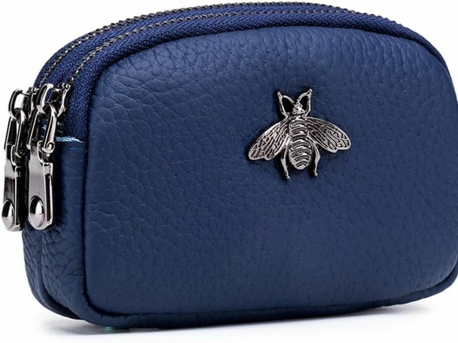 DOMILINA Genuine Leather Mini Coin Purse For Women, Compact And Stylish Double Zipper Wallet(Blue) | Coin Purses & Pouches