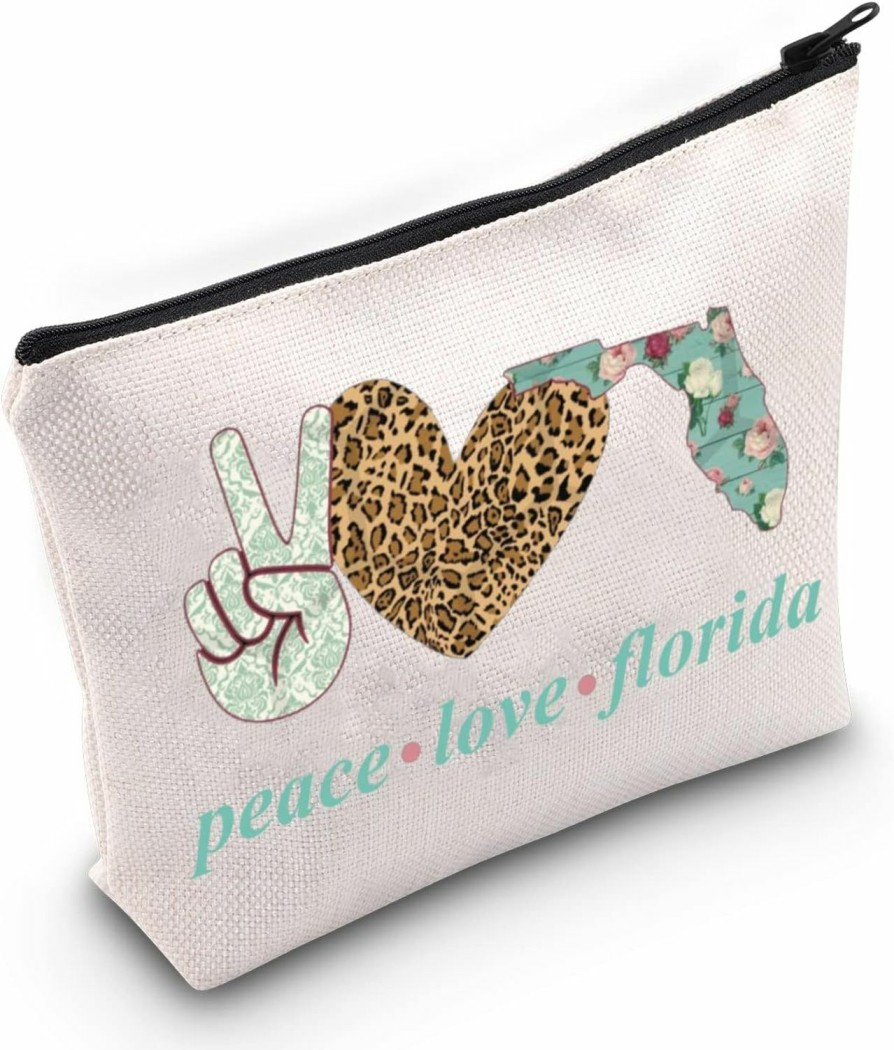 WZMPA Wzmpa Florida Girl Cosmetic Makeup Bag Florida Vacation Gifts Peace Love Florida Zipper Pouch Bag For Women Girls | Coin Purses & Pouches