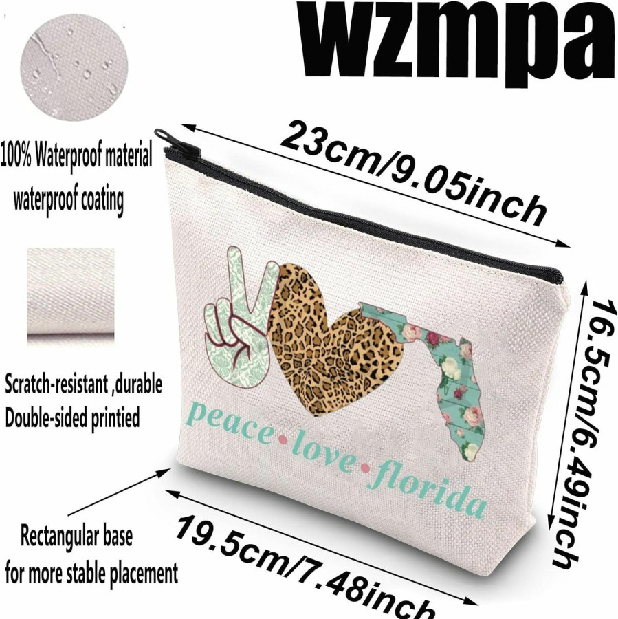 WZMPA Wzmpa Florida Girl Cosmetic Makeup Bag Florida Vacation Gifts Peace Love Florida Zipper Pouch Bag For Women Girls | Coin Purses & Pouches