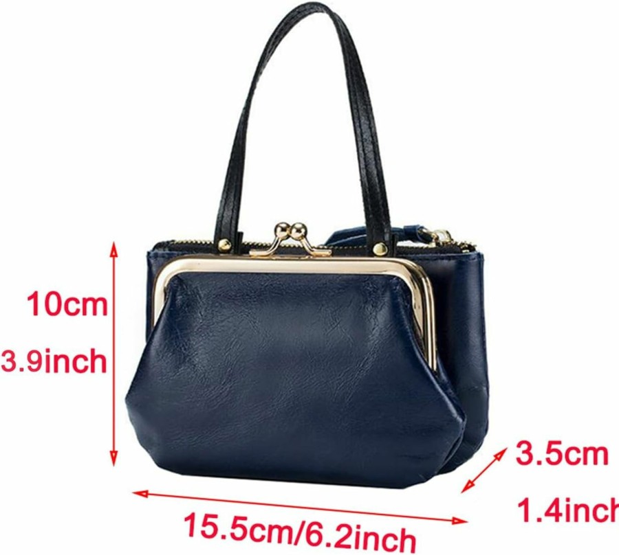 ZZHAOYI Zzhaoyi Womens Genuine Leather Coin Purse, Vintage Pouch Kiss-Lock Coin Purse Pouch Change Holder Kiss Lock Zipper Wallets For Card, Key, Cash Bag (Dark Blue) | Coin Purses & Pouches